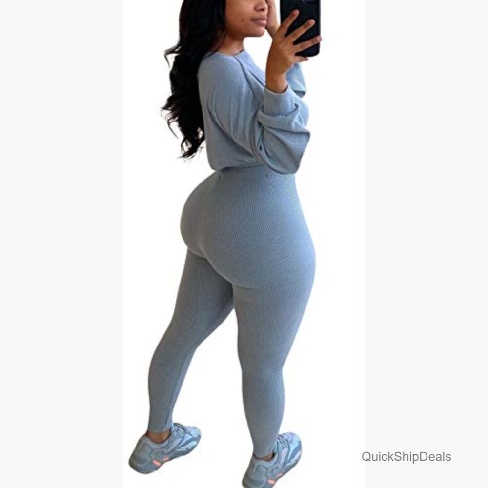 Ribbed Polyester Two-Piece Tracksuit Set Long Sle… - image 2